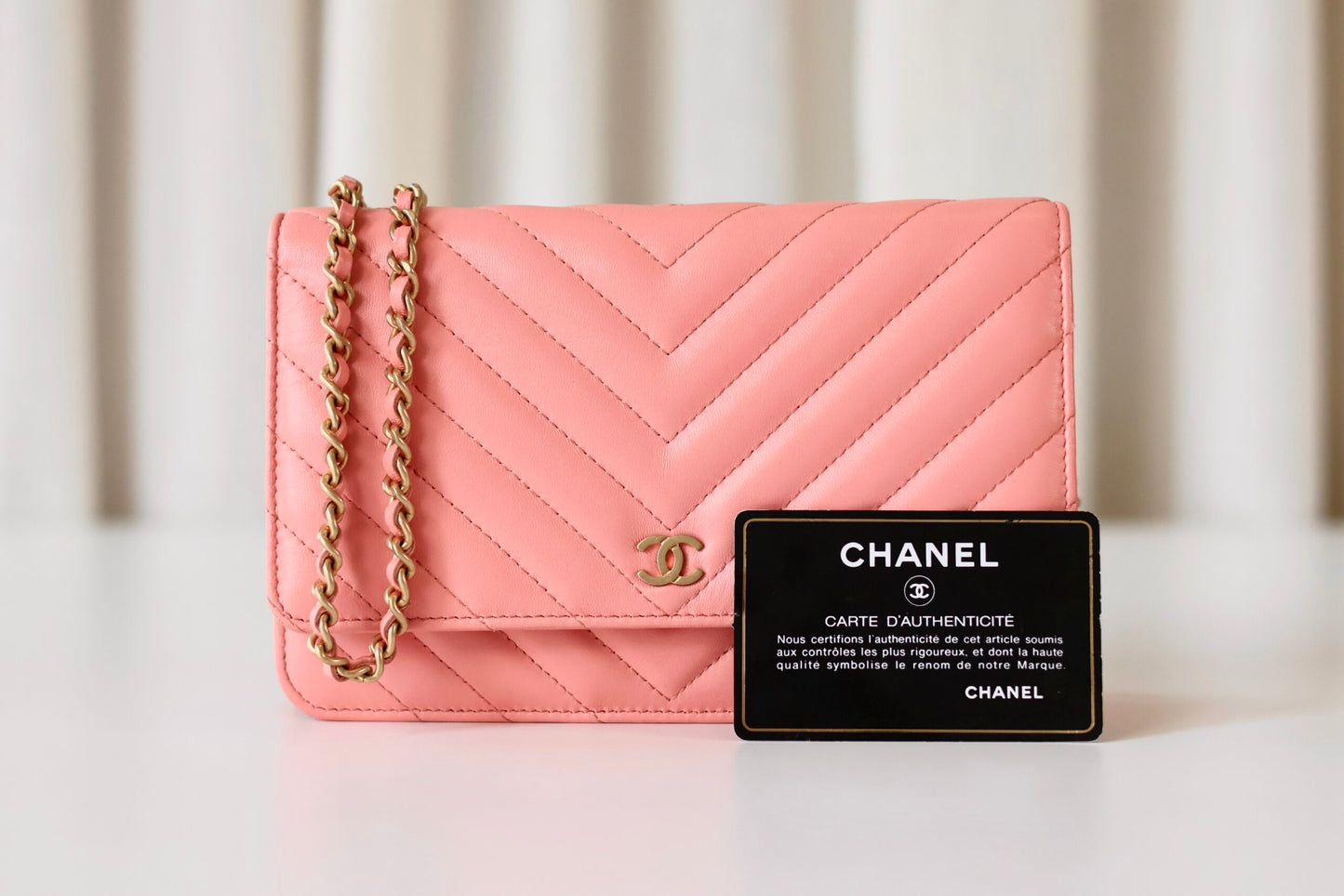 Chanel pink wallet on chain