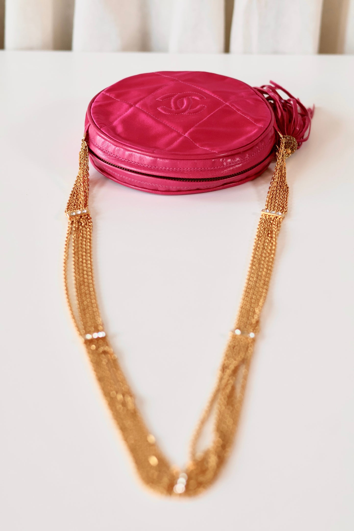 Chanel pink satin crossbody