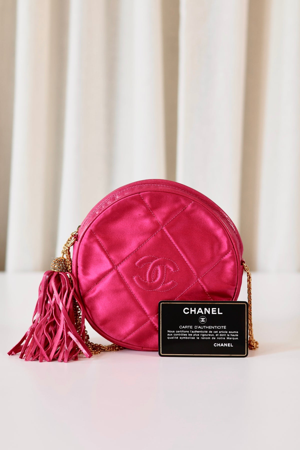 Chanel pink satin crossbody