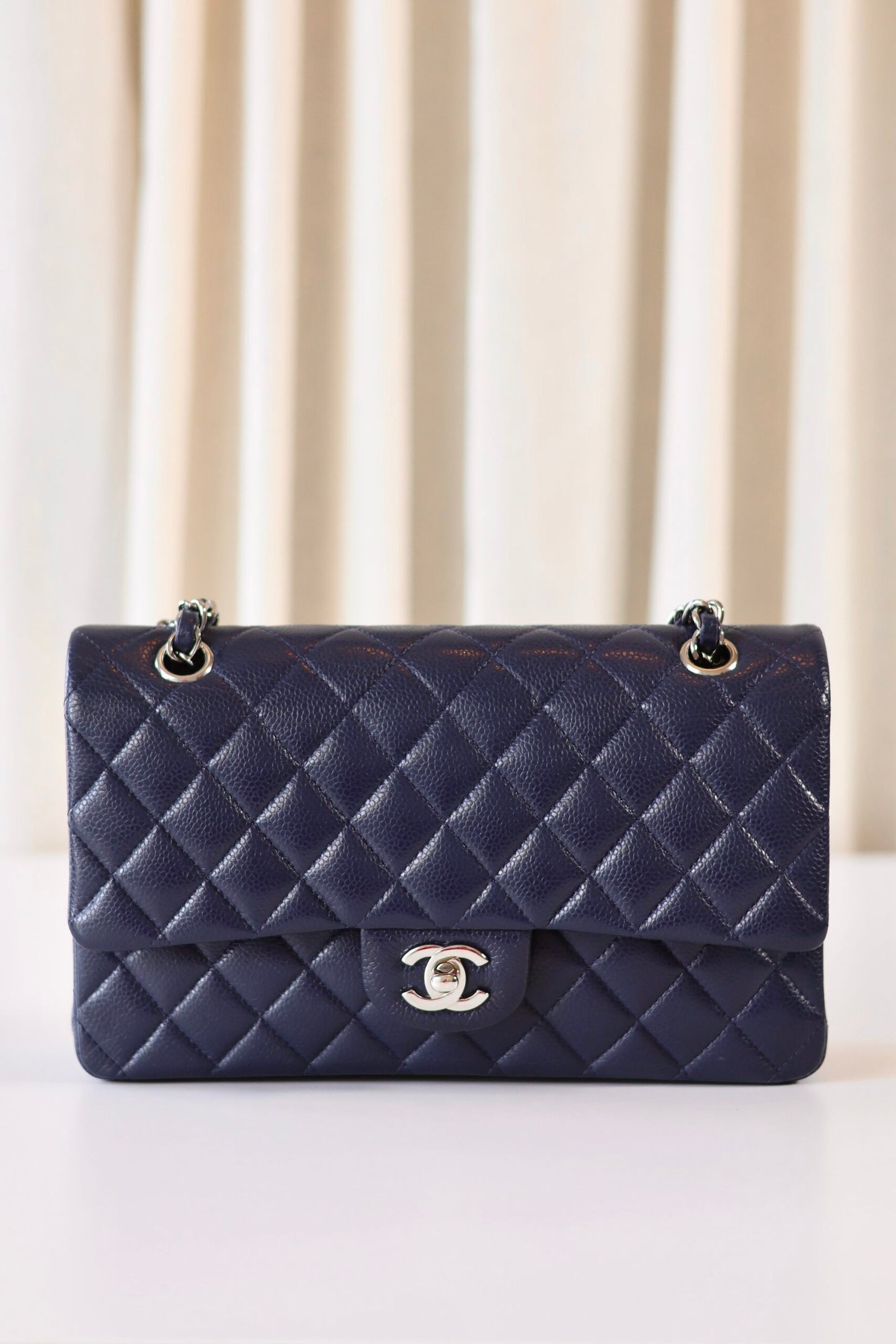 Chanel navy medium classic double flap bag