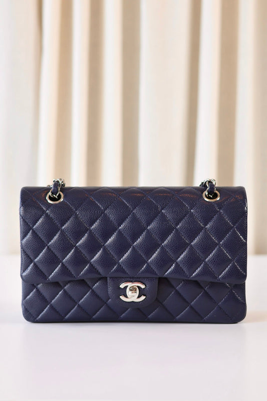Chanel navy medium classic double flap bag