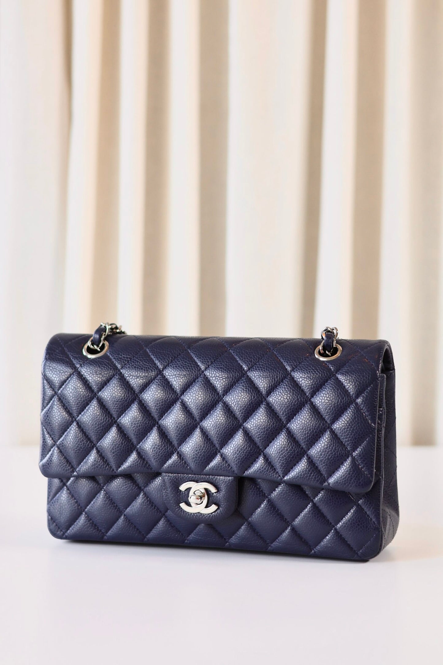 Chanel navy medium classic double flap bag