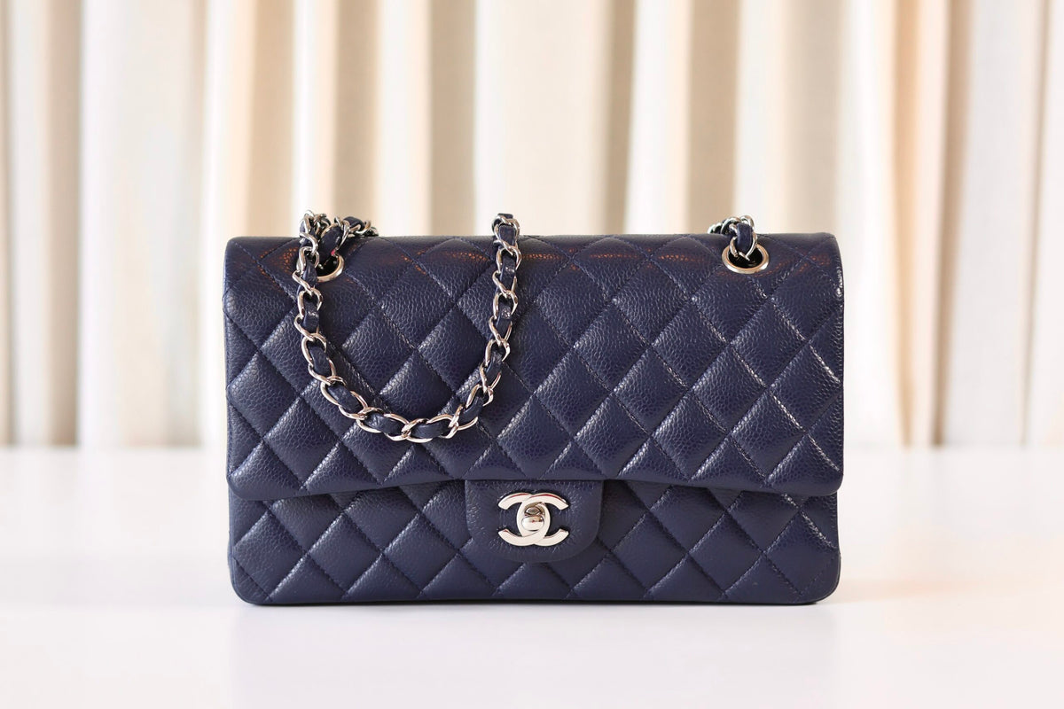 Chanel navy medium classic double flap bag