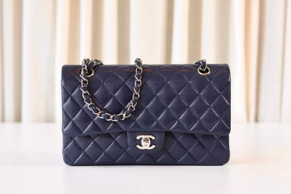 Chanel navy medium classic double flap bag