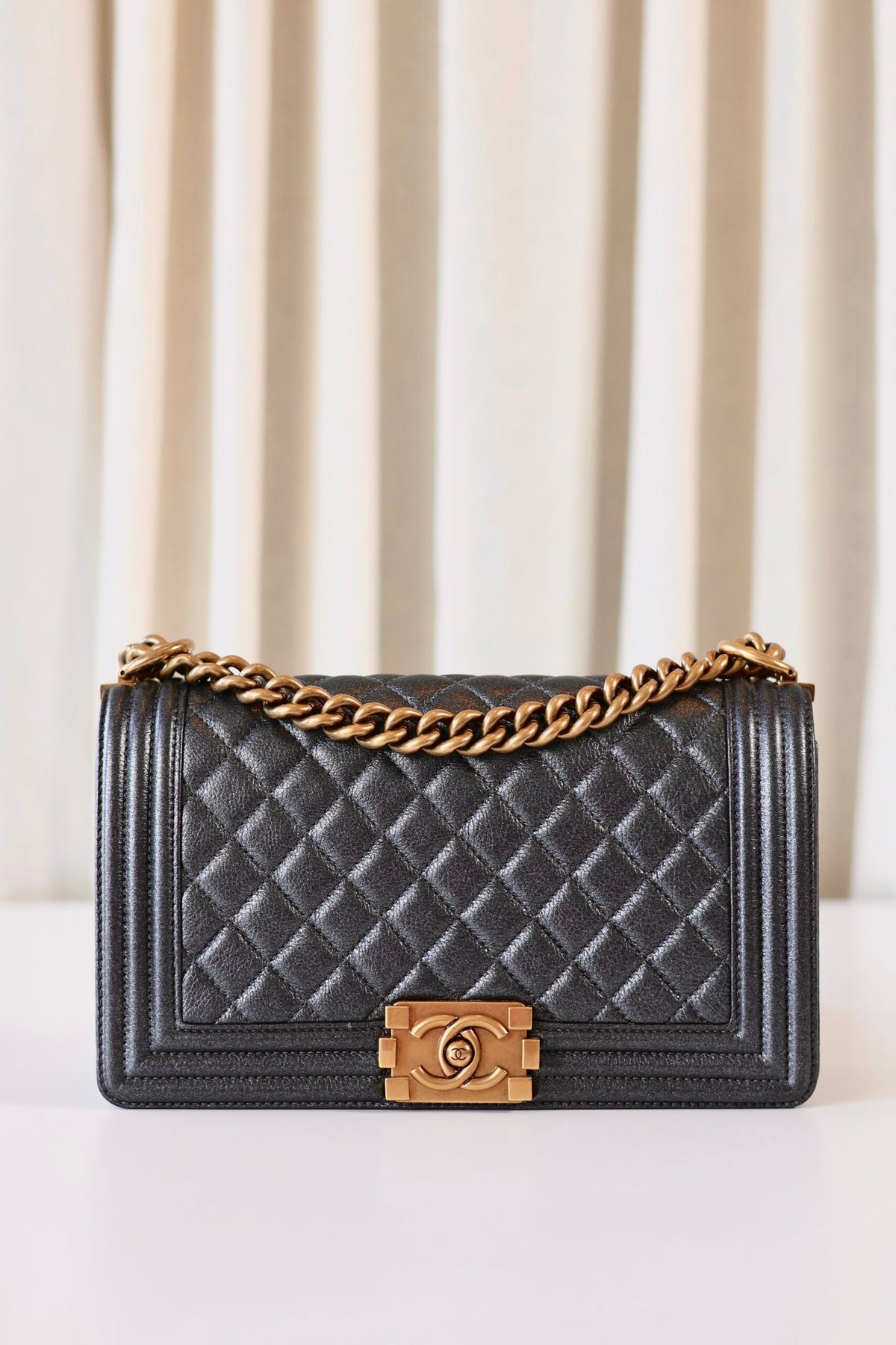Chanel boy bag medium metallic grey