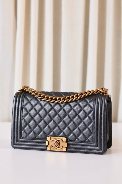 Chanel boy bag medium metallic grey
