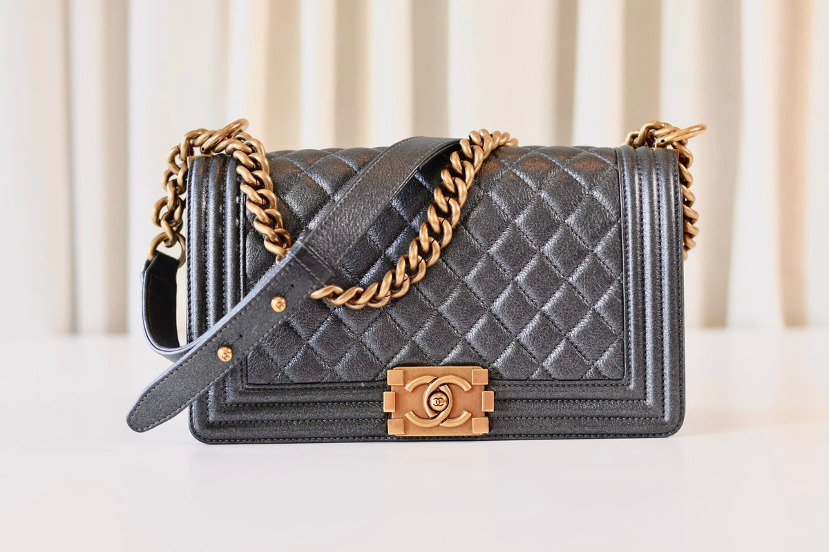 Chanel boy bag medium metallic grey