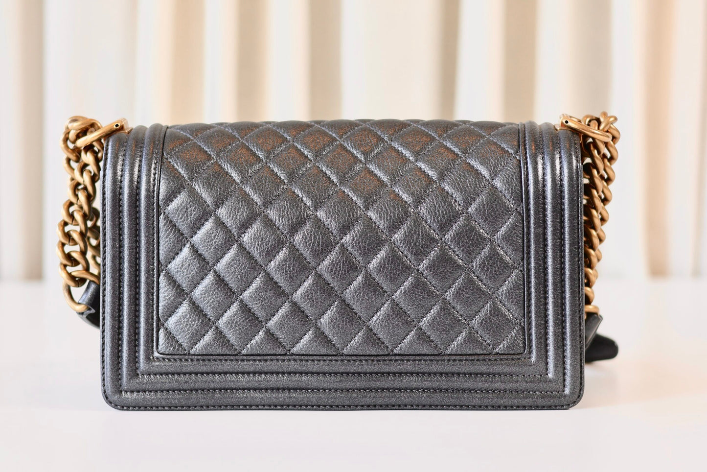 Chanel boy bag medium metallic grey