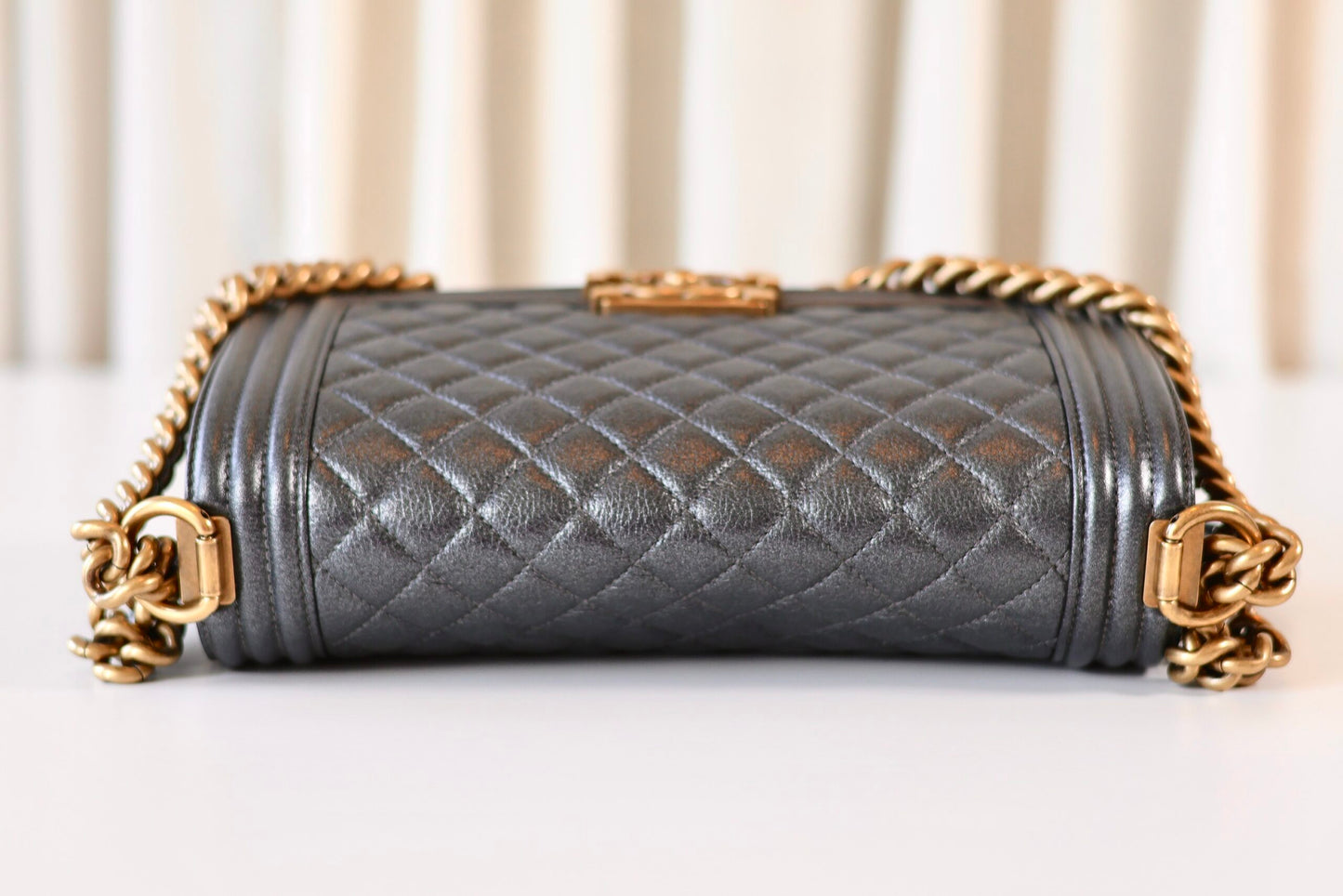 Chanel boy bag medium metallic grey