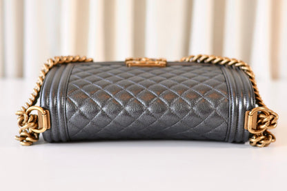 Chanel boy bag medium metallic grey