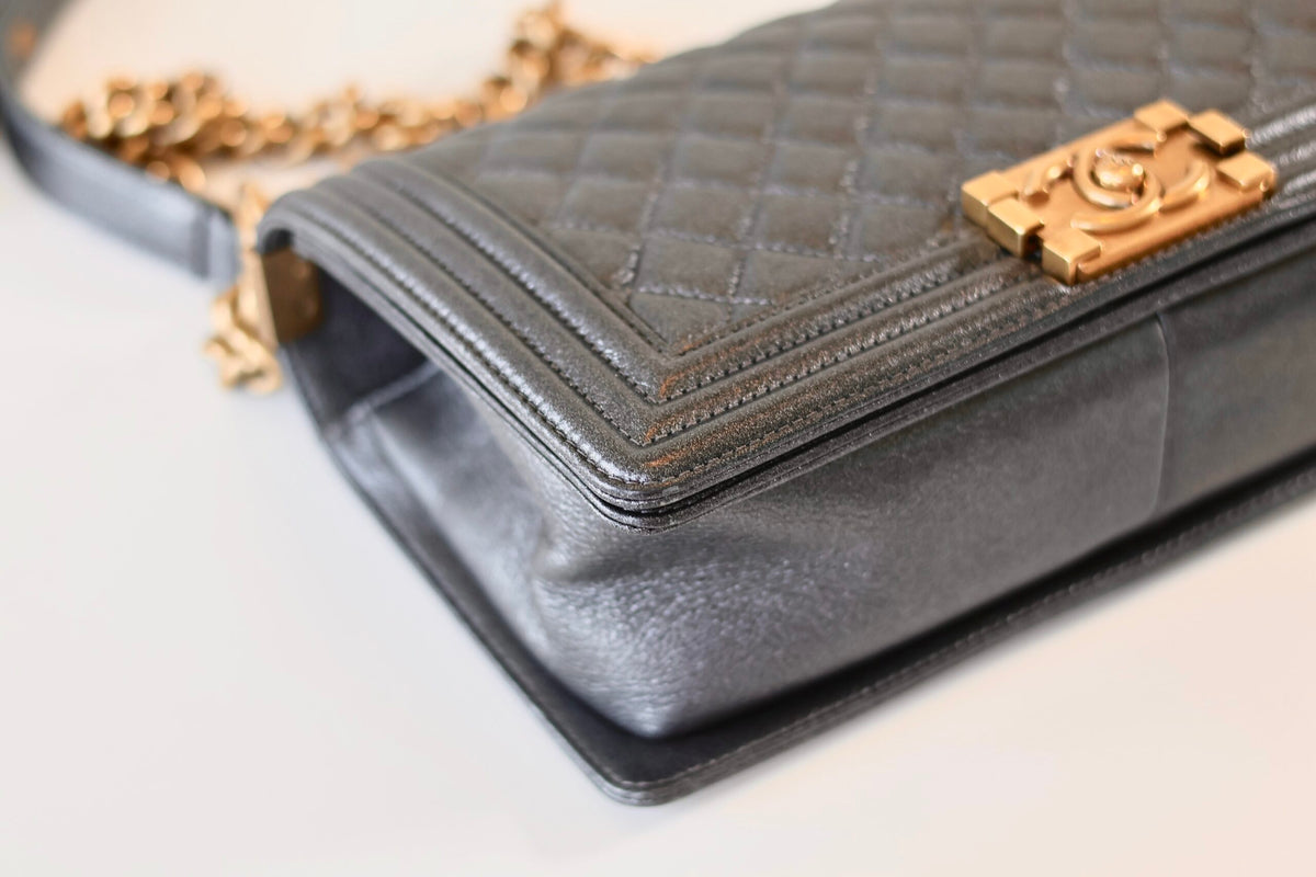 Chanel boy bag medium metallic grey