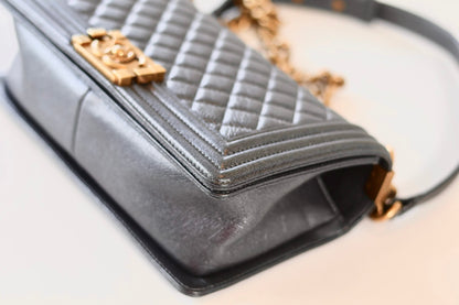 Chanel boy bag medium metallic grey