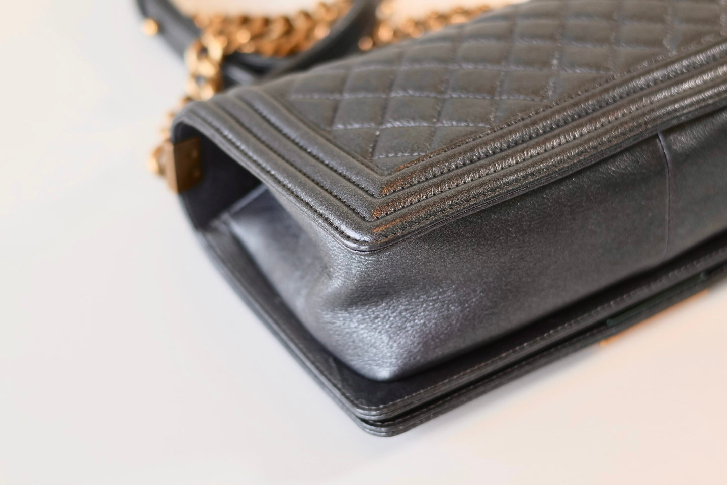 Chanel boy bag medium metallic grey