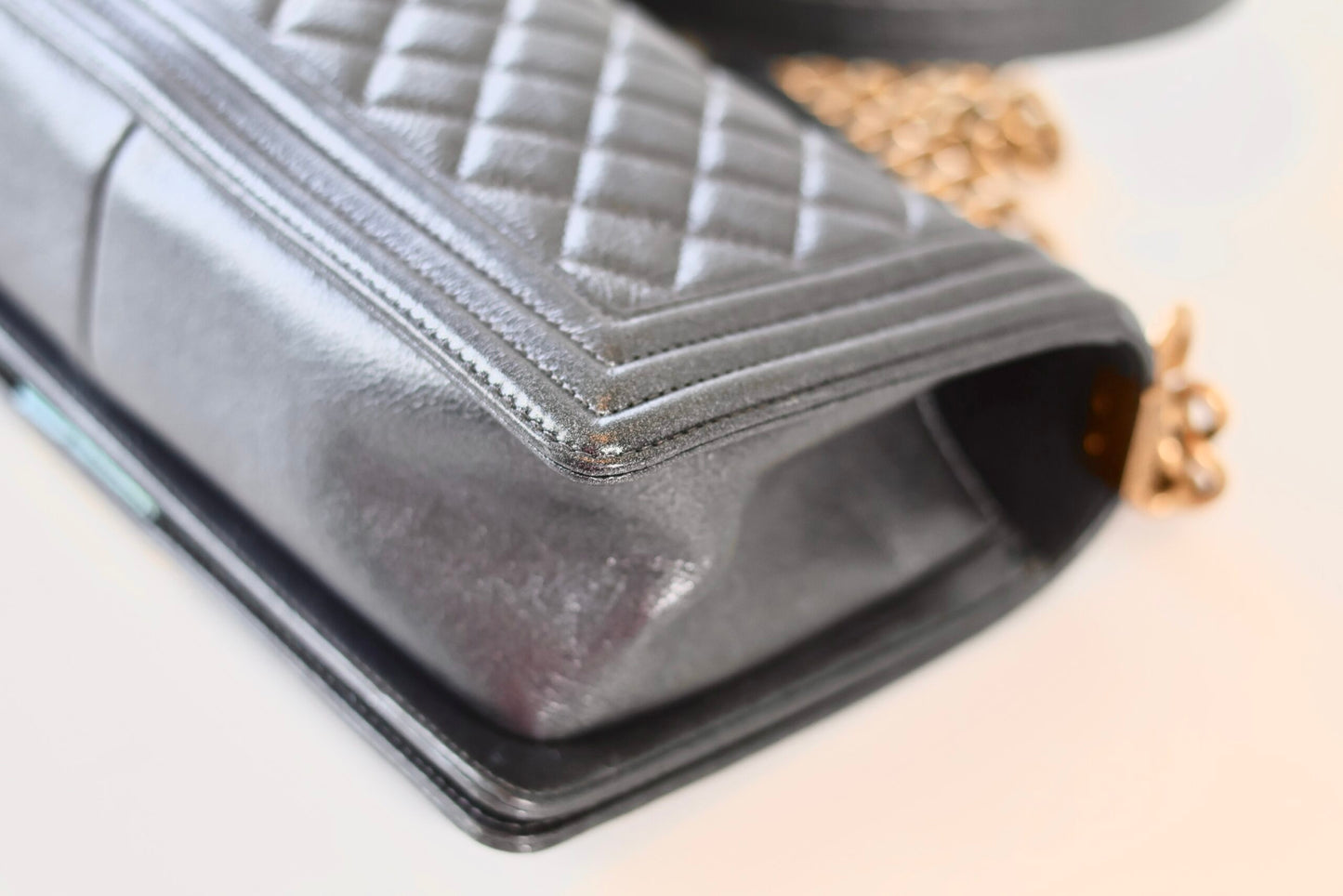 Chanel boy bag medium metallic grey