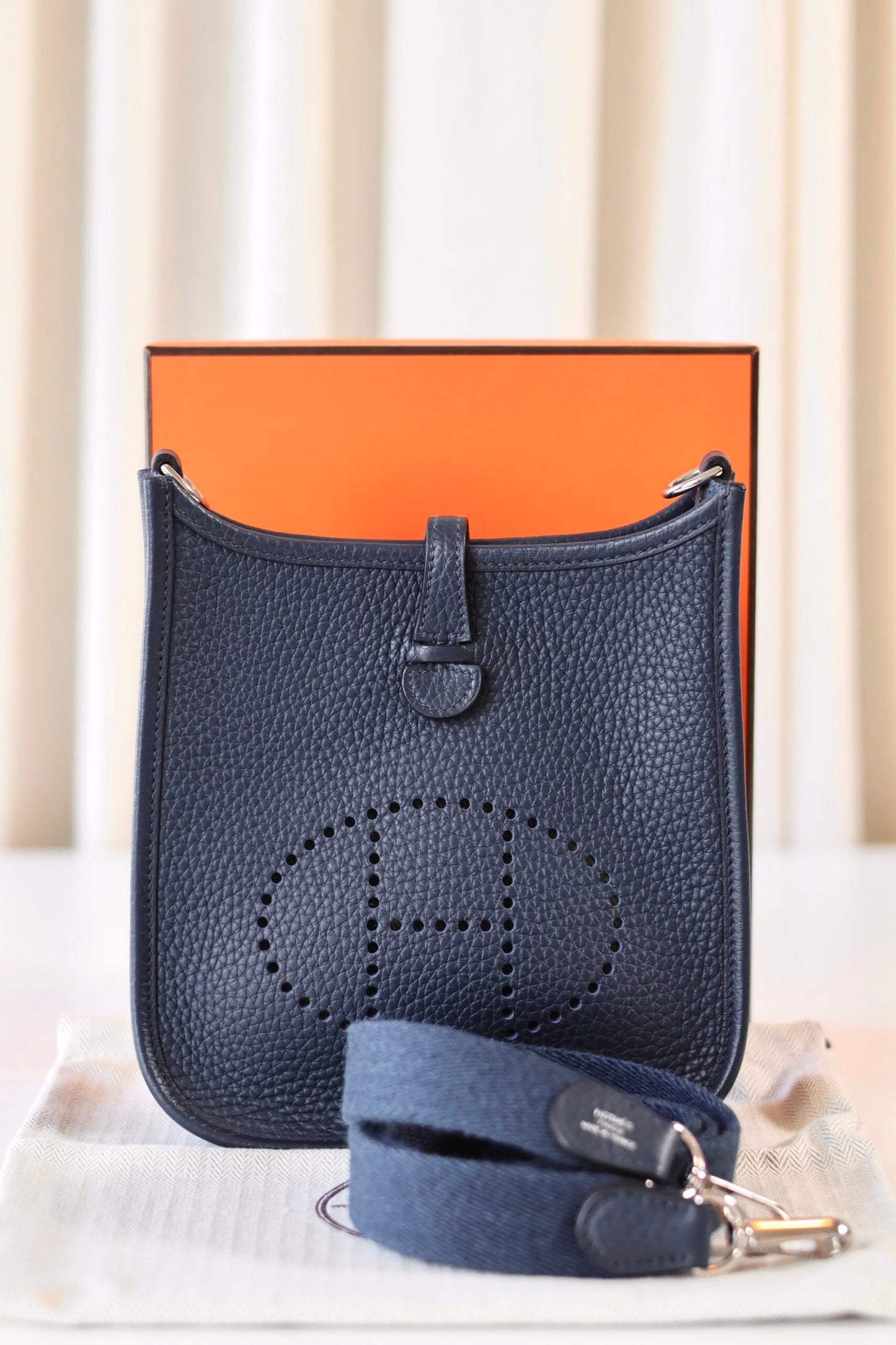Hermes mini Evelyne 16 Blue Tie