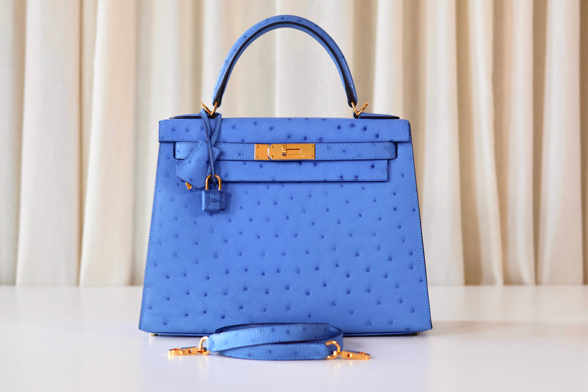 Hermès Kelly 28 Ostrich Bleuet