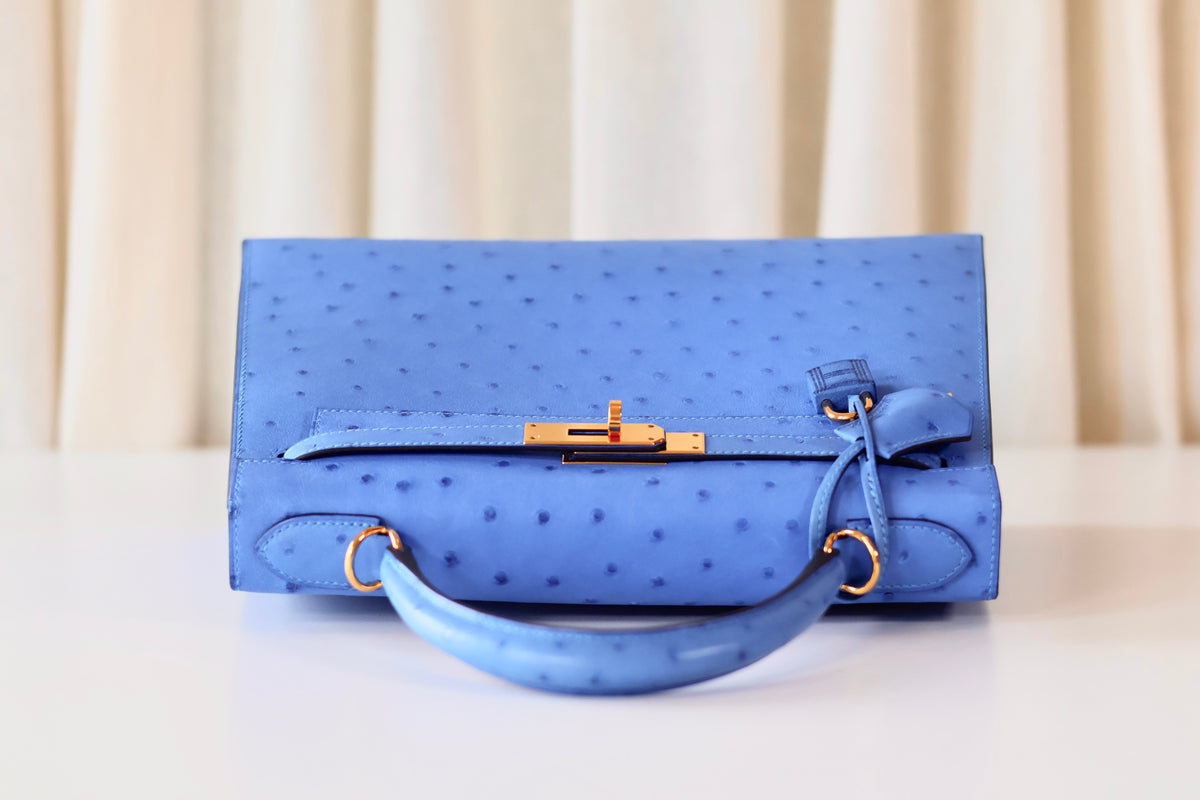 Hermès Kelly 28 Ostrich Bleuet