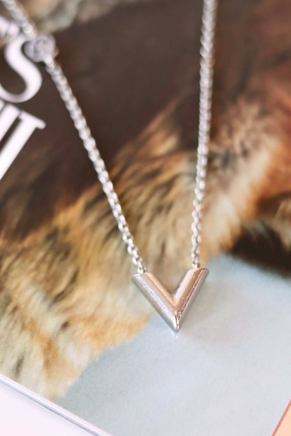 Louis Vuitton V Silver Necklace