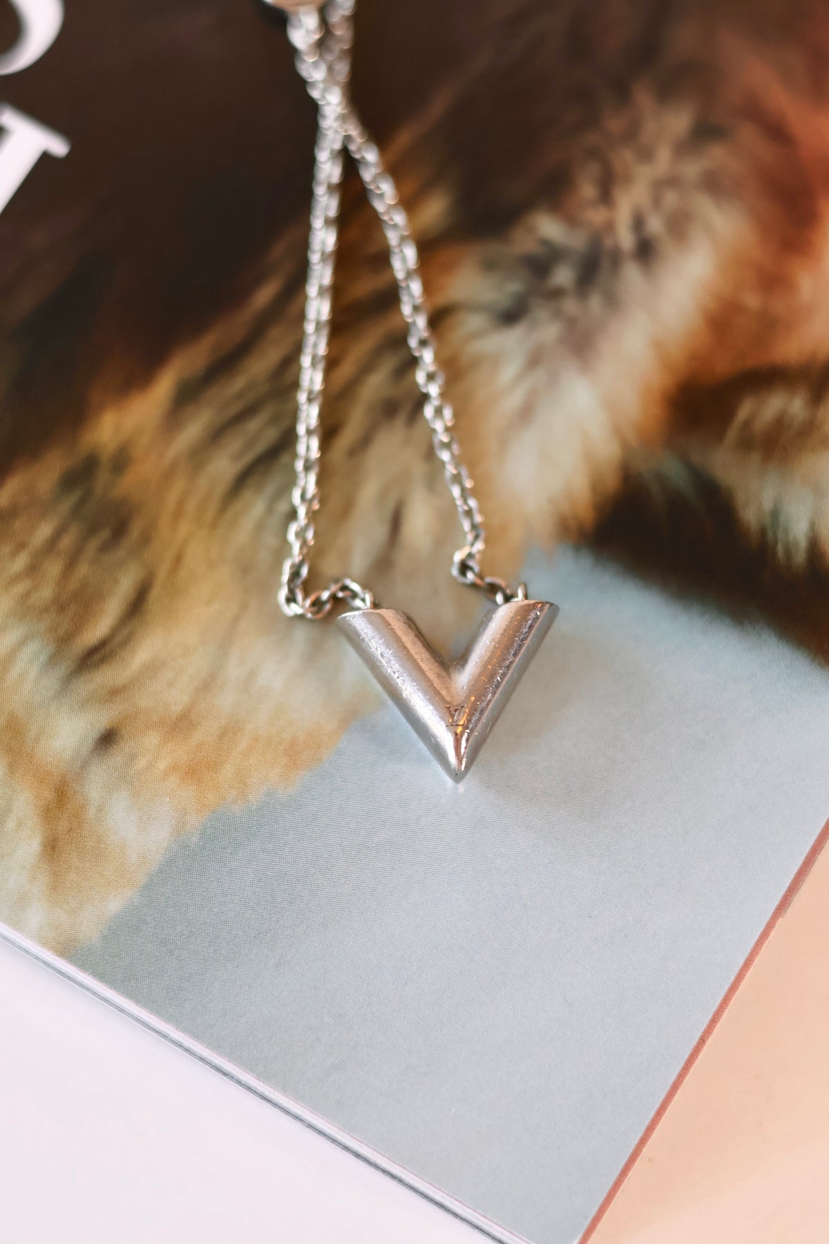 Louis Vuitton V Silver Necklace