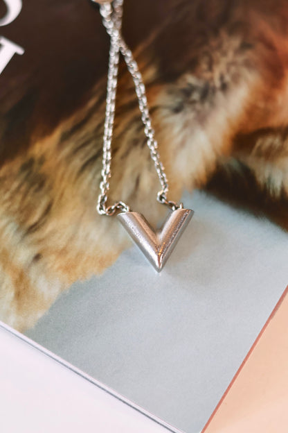 Louis Vuitton V Silver Necklace