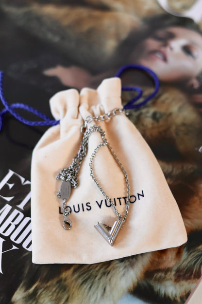 Louis Vuitton V Silver Necklace