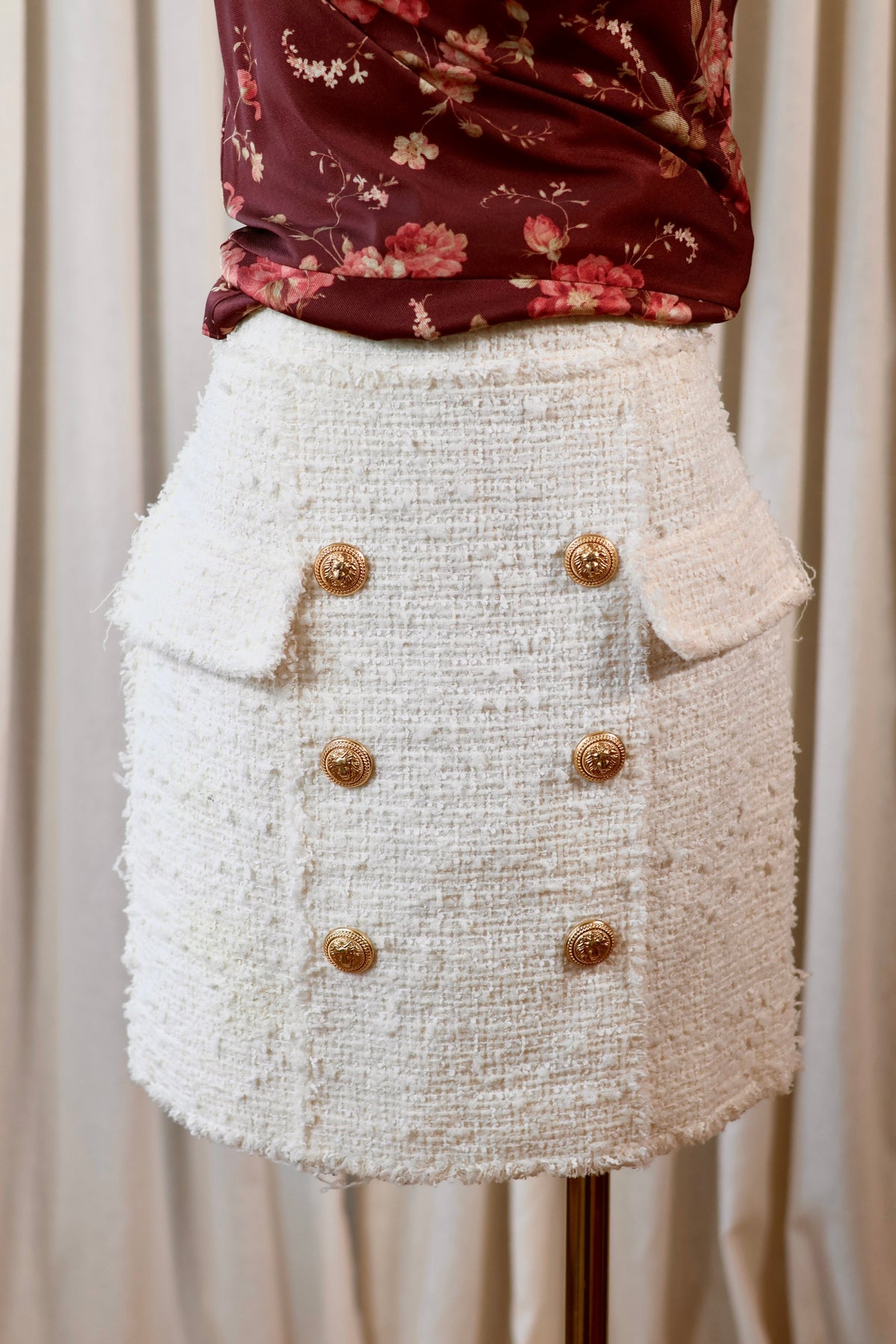 Balmain Tweed Skirt Cream