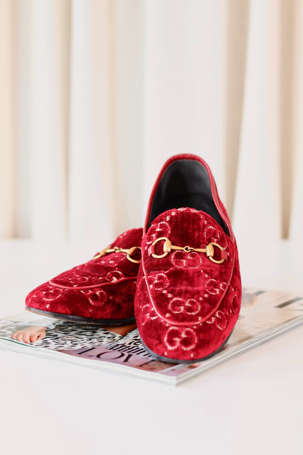 Gucci GG Horsebit Loafers Velvet Red