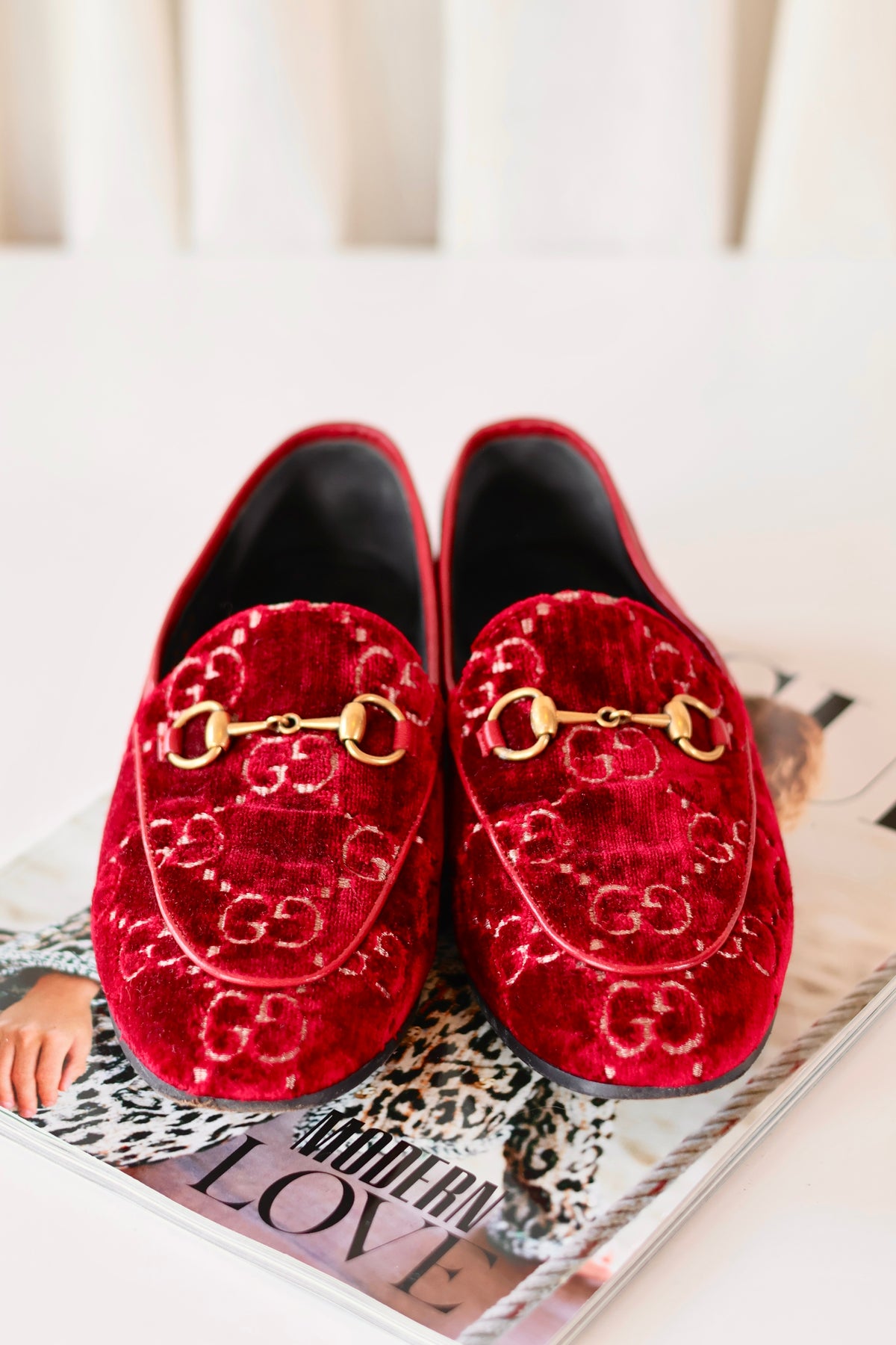 Gucci GG Horsebit Loafers Velvet Red