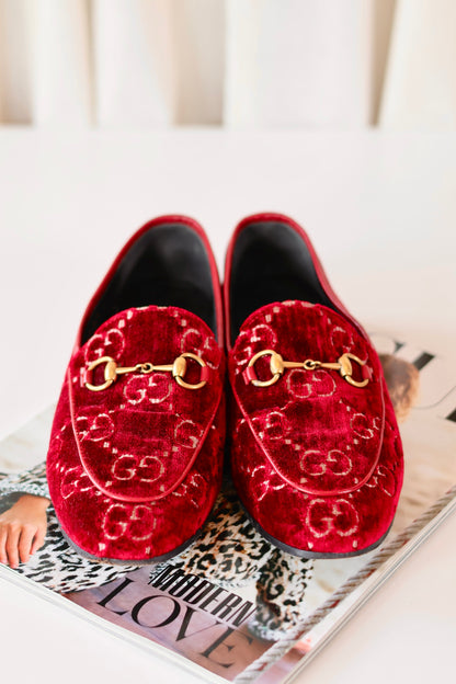 Gucci GG Horsebit Loafers Velvet Red