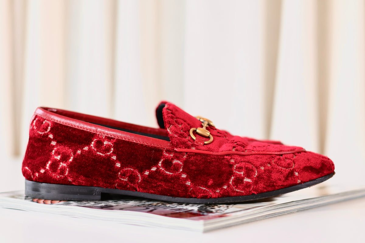 Gucci GG Horsebit Loafers Velvet Red