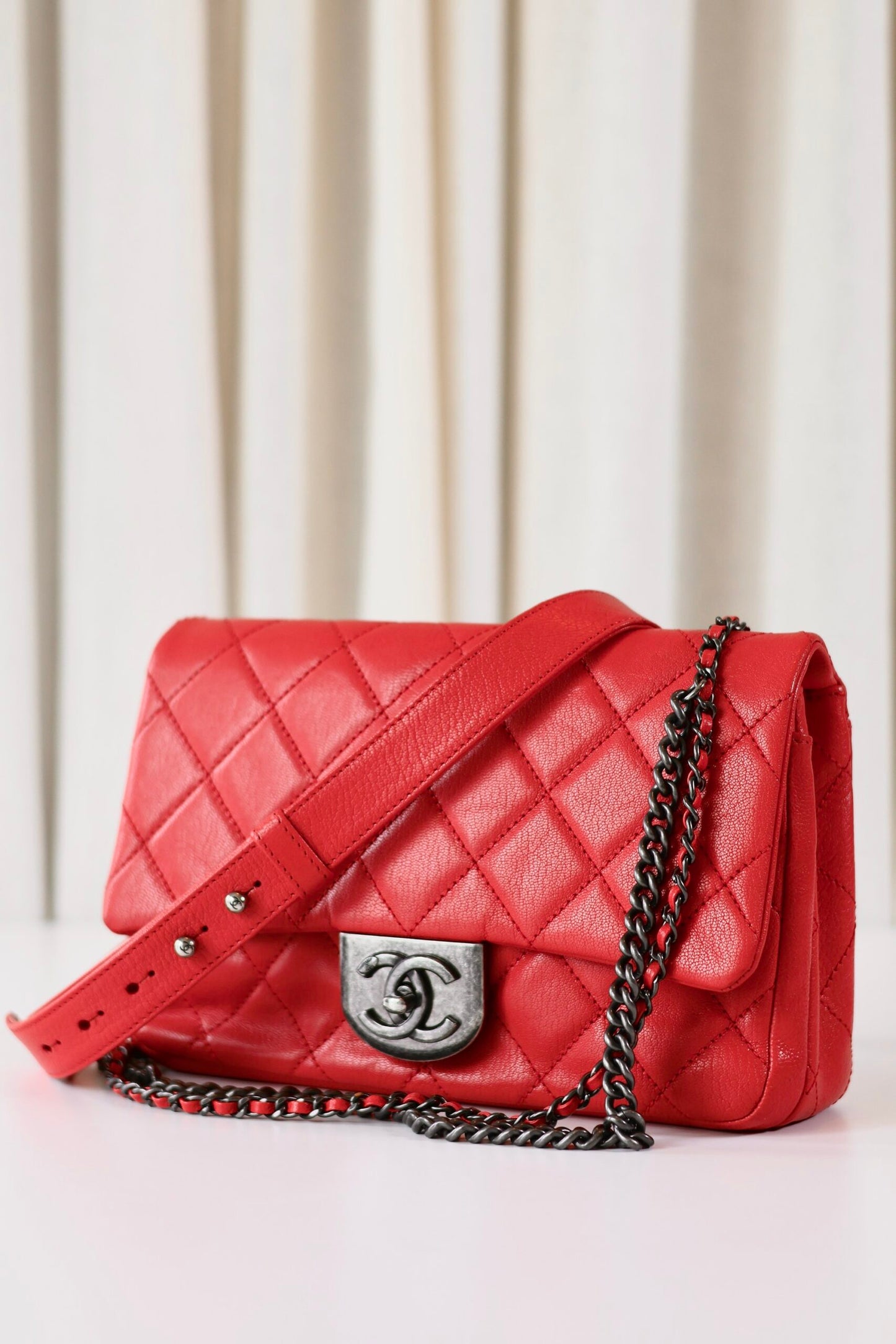 Chanel red single flap bag