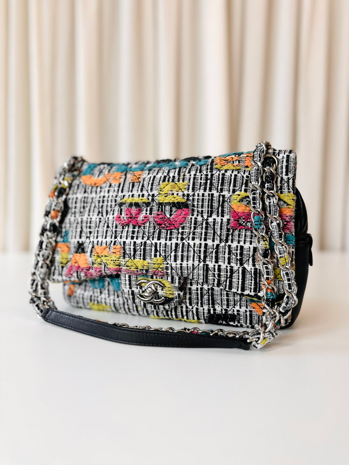 Chanel tweed single flap bag
