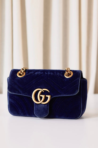 Gucci marmont navy velvet
