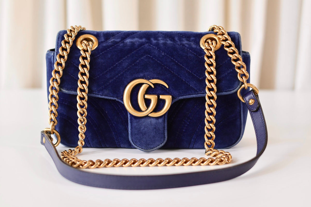 Gucci marmont navy velvet