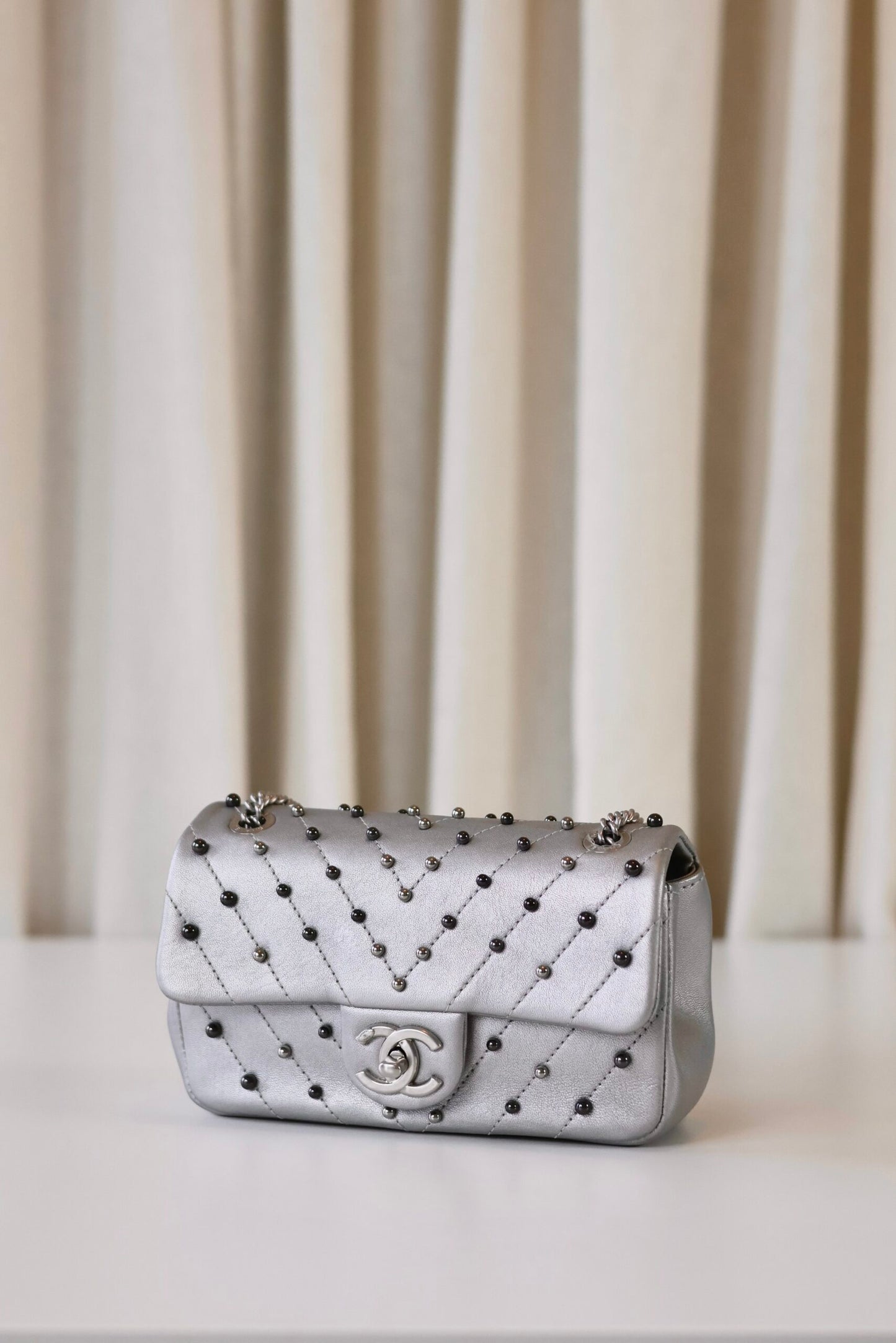 Chanel rectangular metallic silver