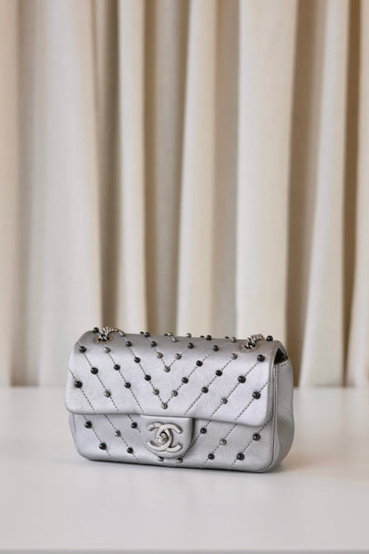 Chanel rectangular metallic silver
