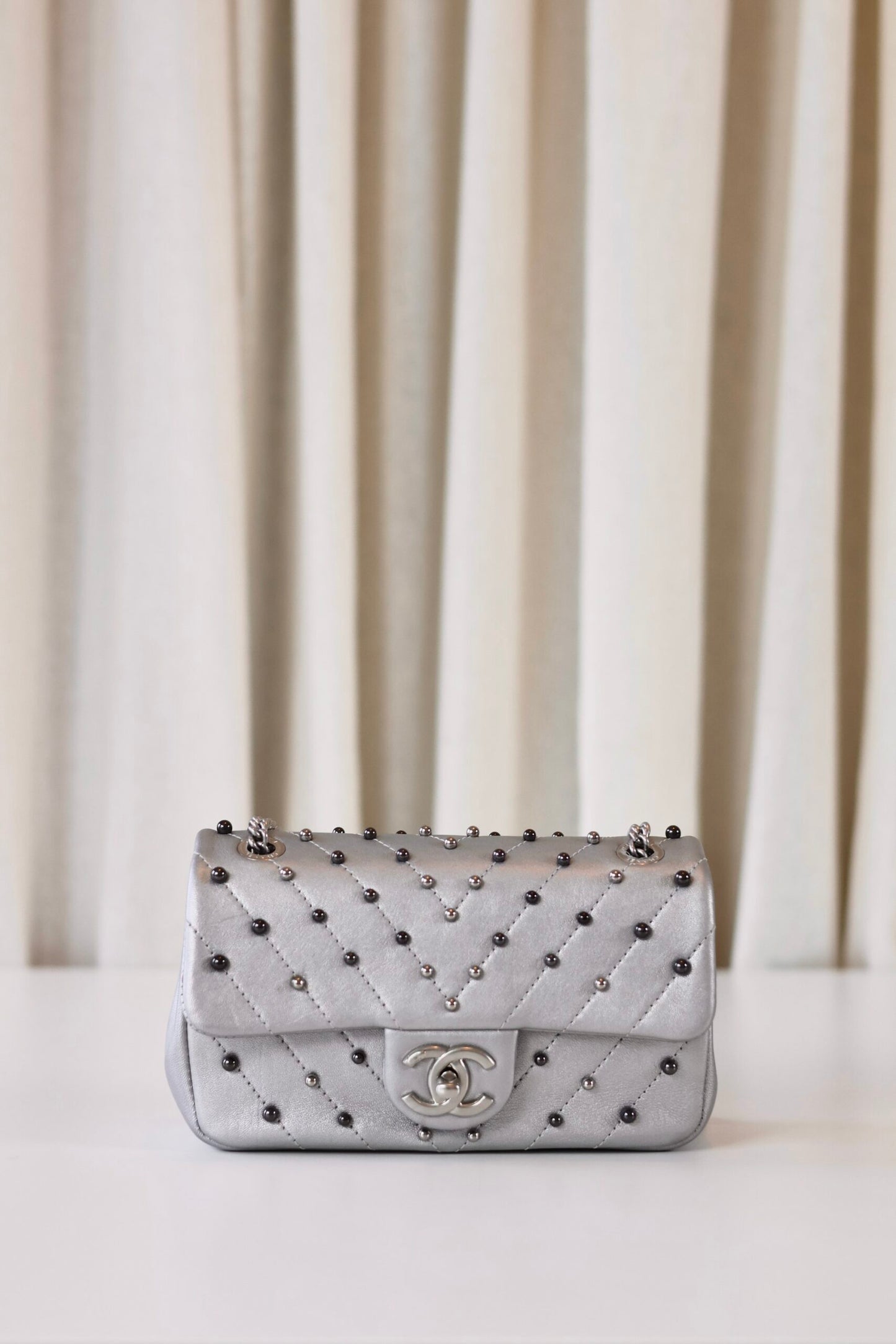 Chanel rectangular metallic silver