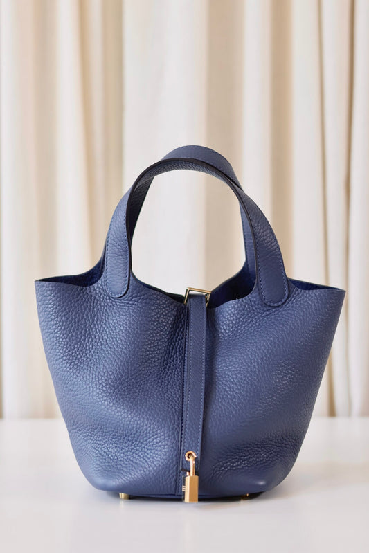 Hermes Picotin 18 Blue Tie