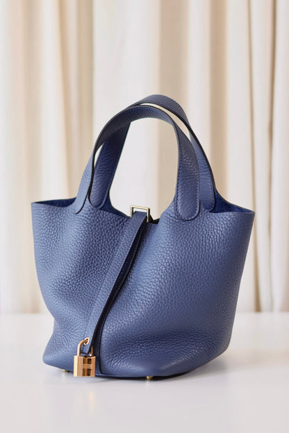 Hermes Picotin 18 Blue Tie