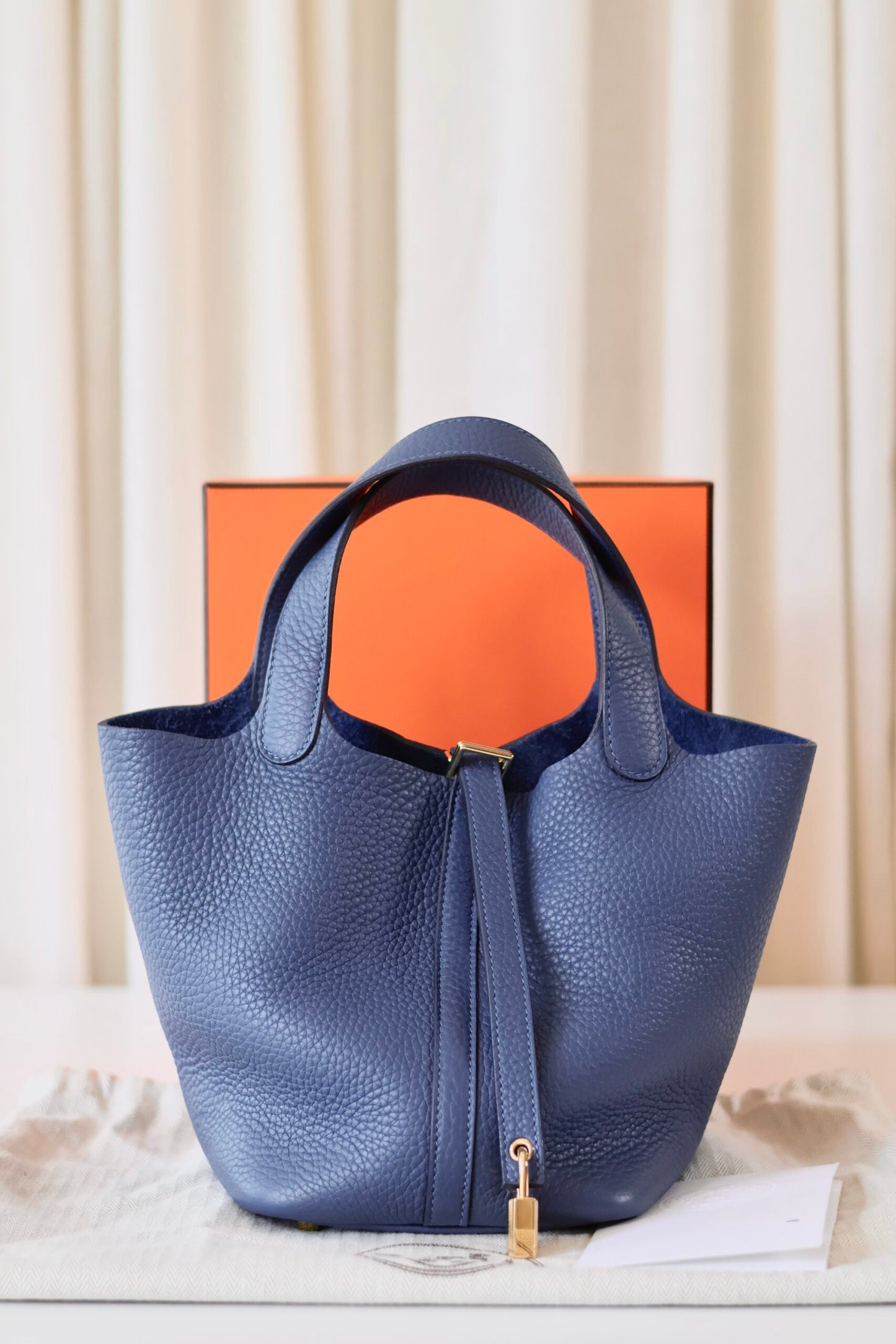 Hermes Picotin 18 Blue Tie