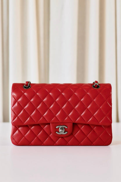 Chanel classic medium double flap bag red