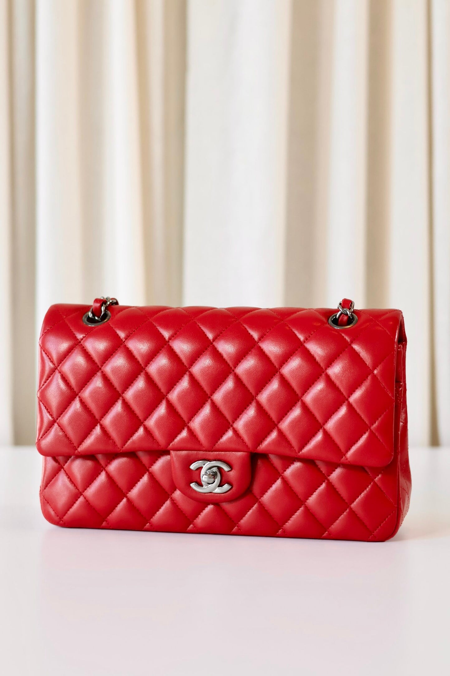 Chanel classic medium double flap bag red