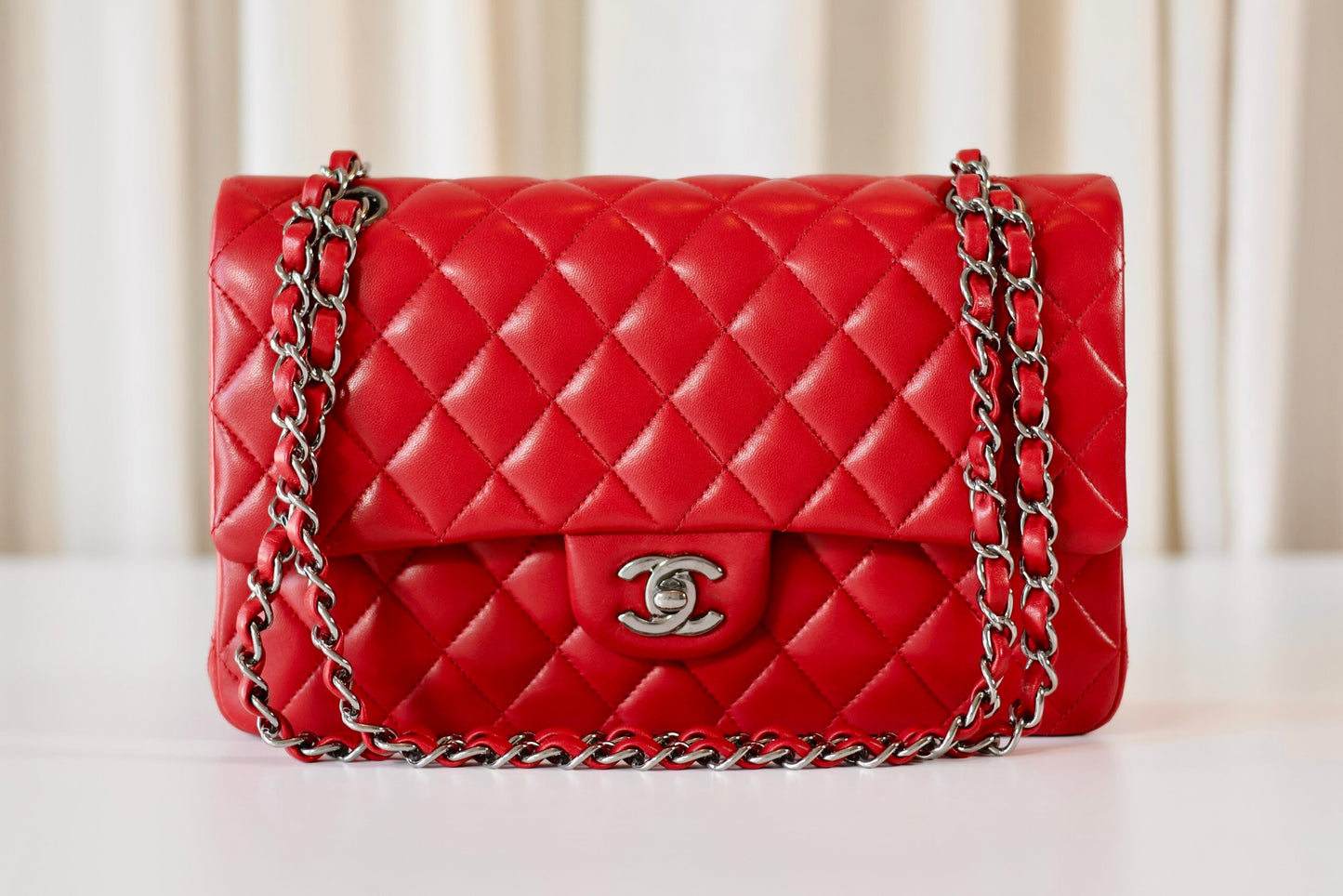 Chanel classic medium double flap bag red