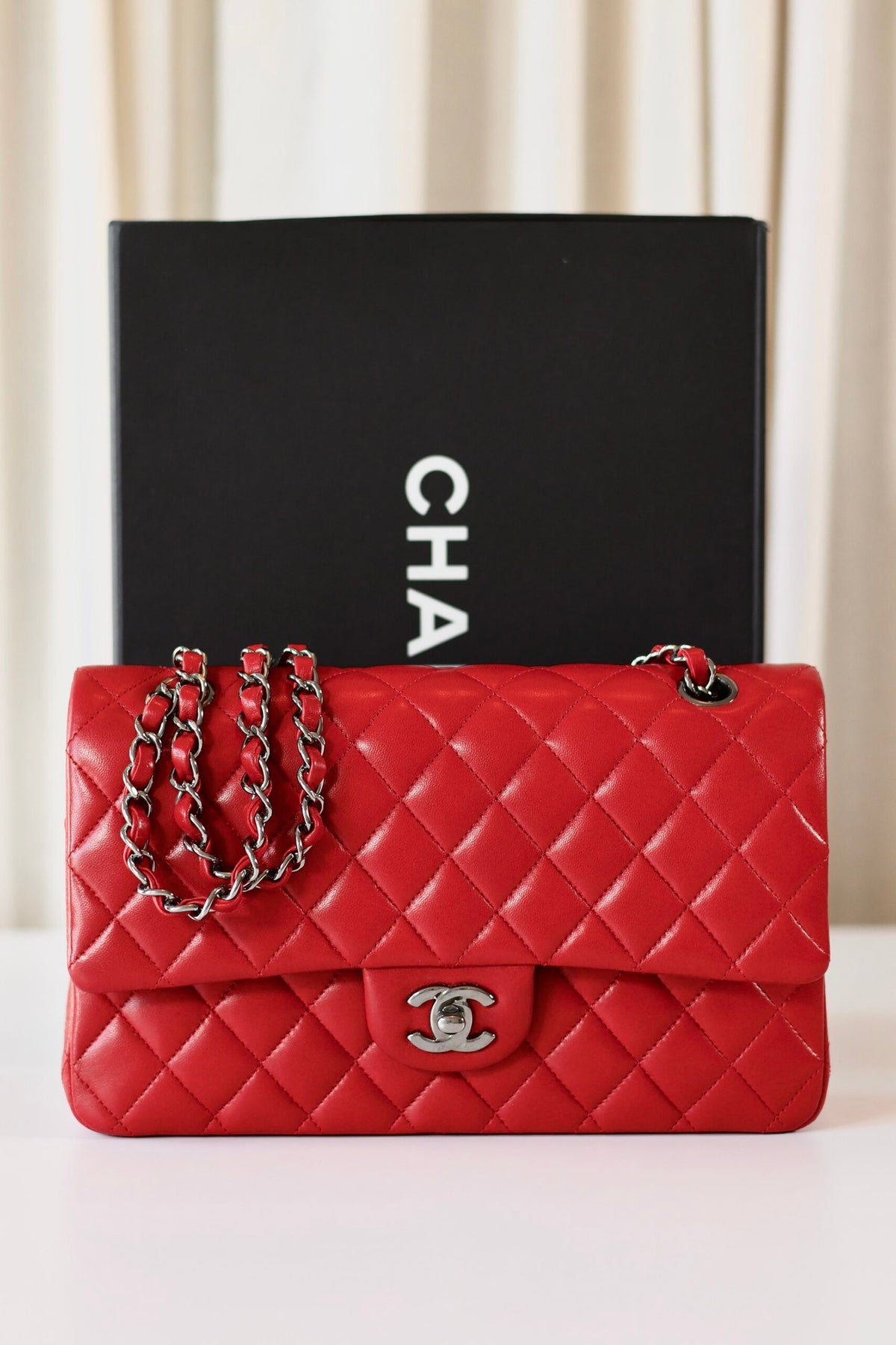 Chanel classic medium double flap bag red