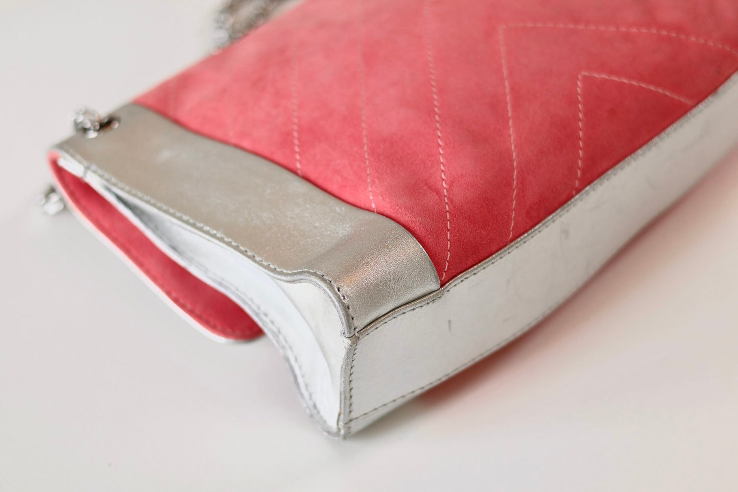 Chanel pink suede single flap bag