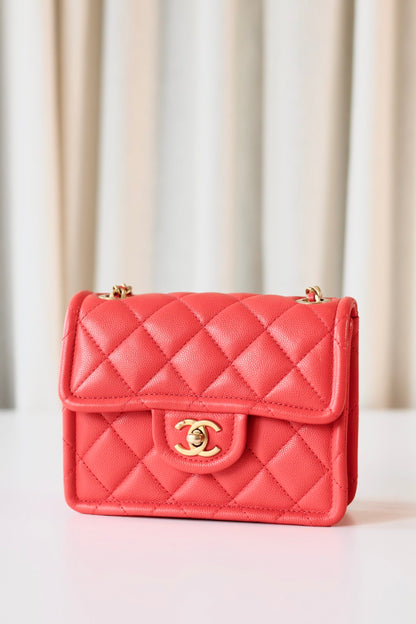 Chanel caviar mini square coral