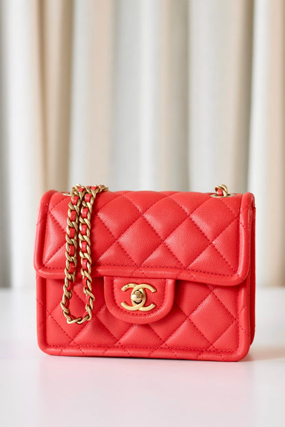 Chanel caviar mini square coral