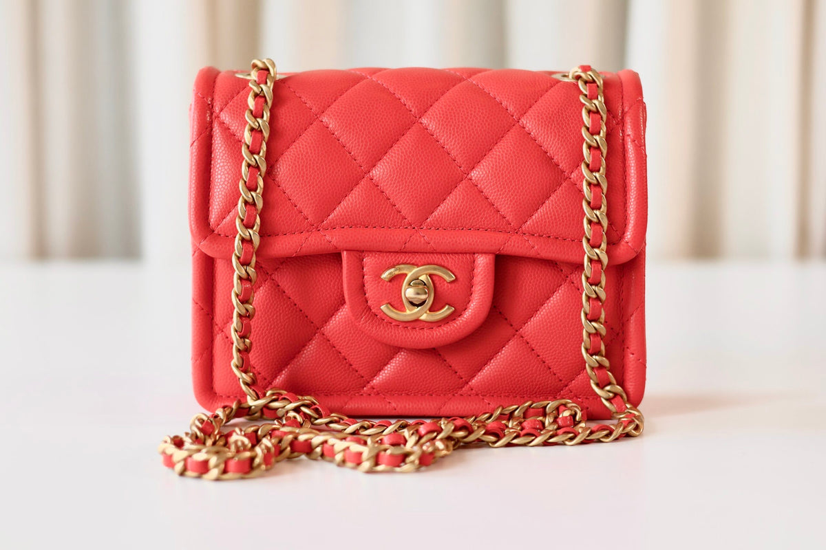 Chanel caviar mini square coral