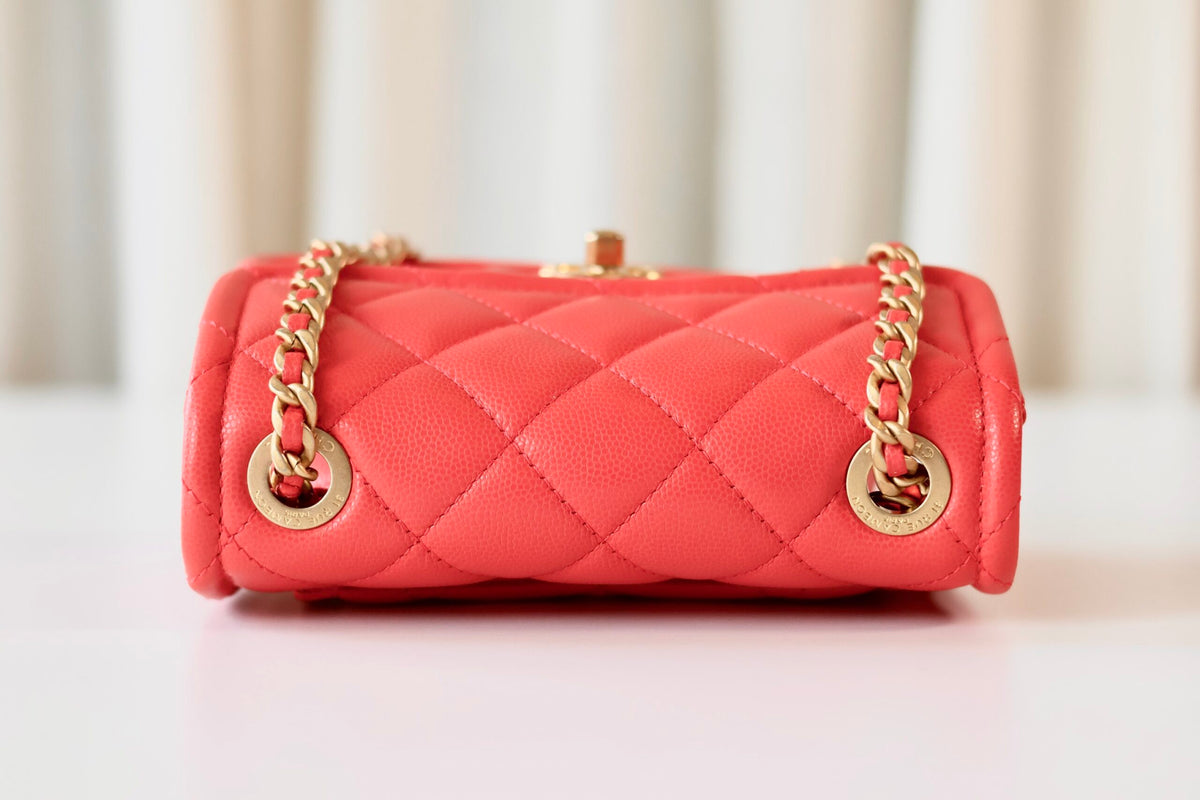 Chanel caviar mini square coral