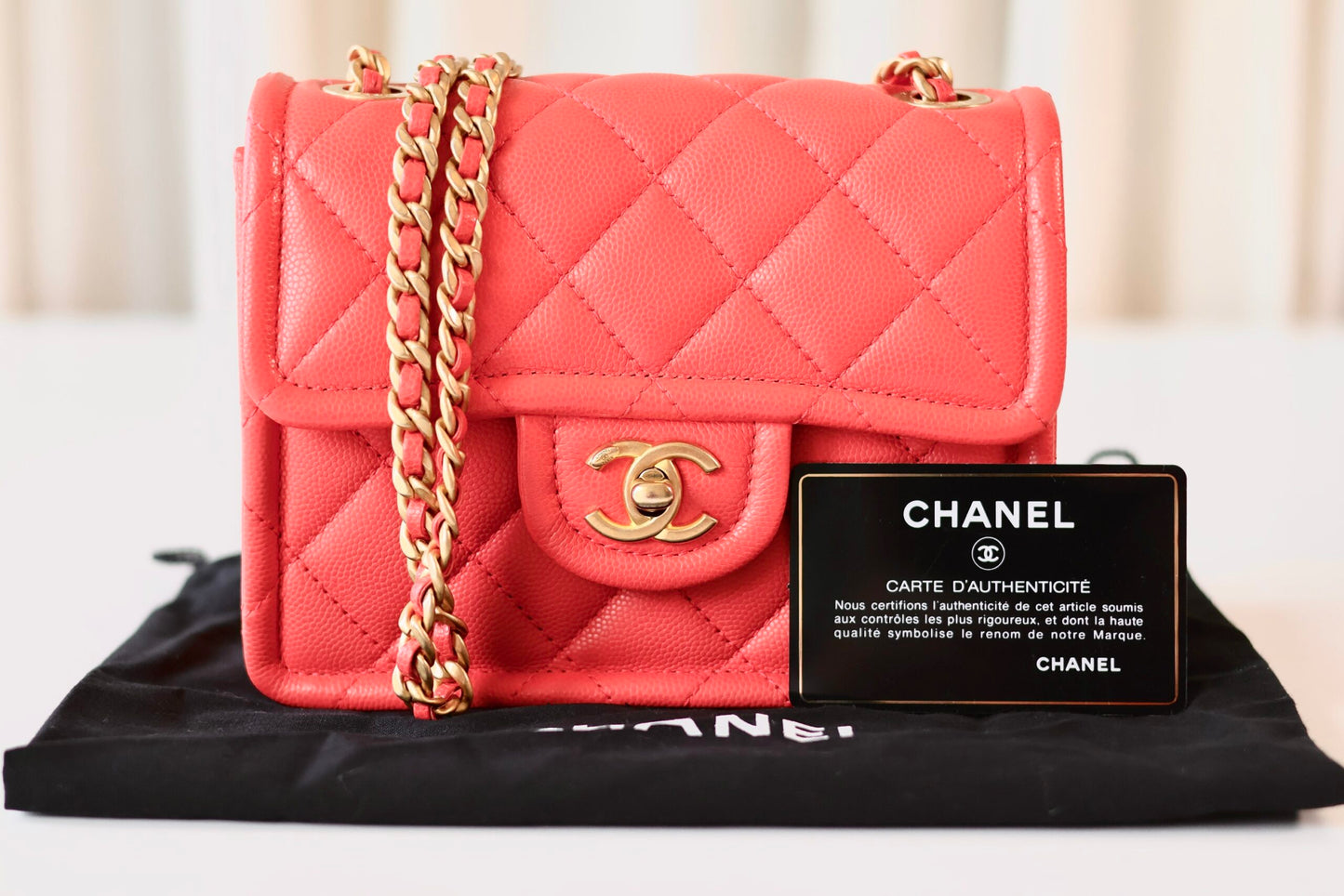 Chanel caviar mini square coral